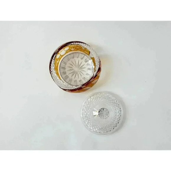 Julia Vintage Crystal Factory Diamond Cut Glass Swan & Foliage Polish Made Jar - Picture 4 of 9